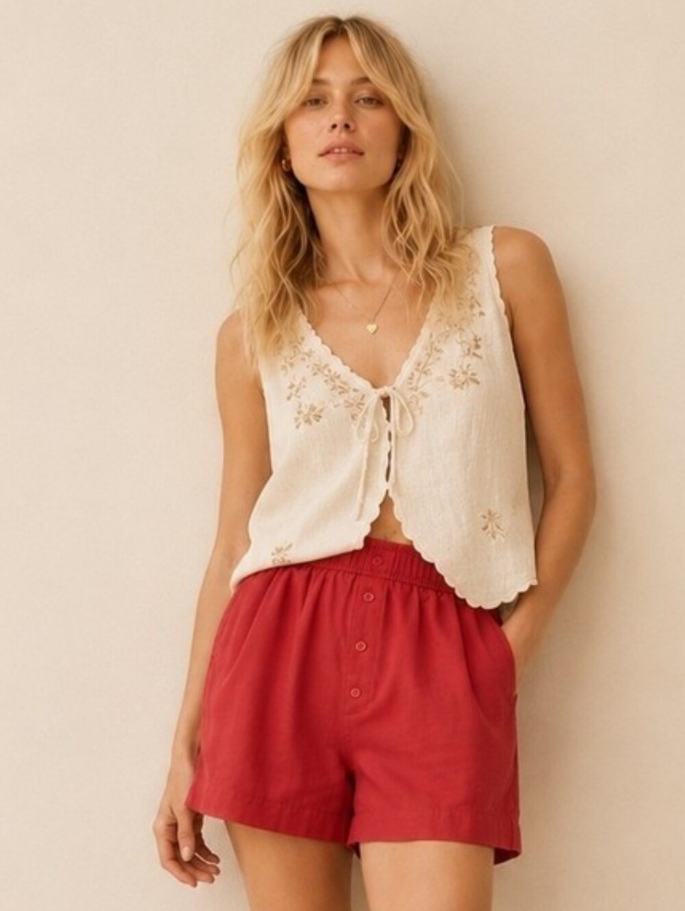 Reformation Red Linen Shorts